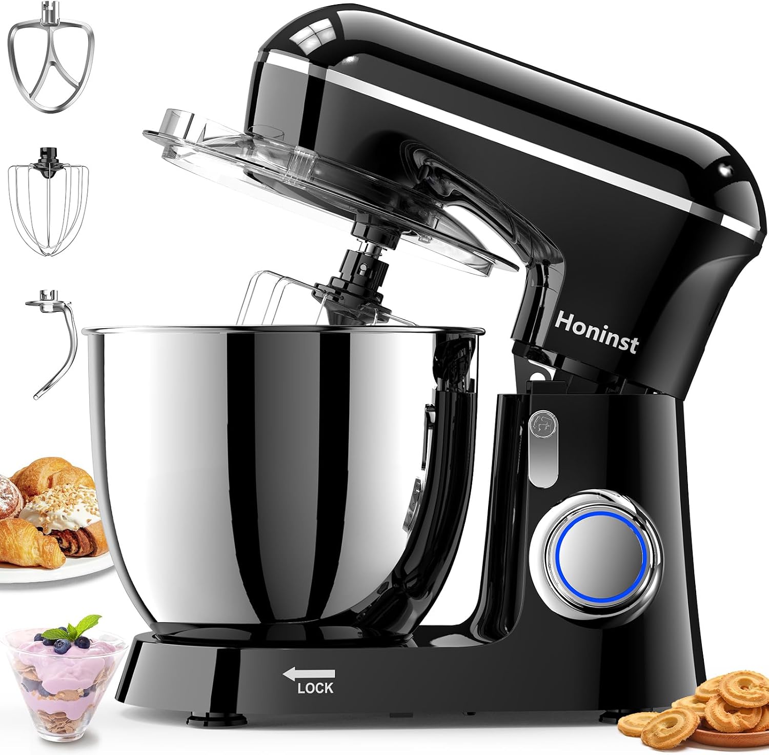 Honinst Stand Mixer, 6.5QT 10-Speed Tilt-Head 3-IN-1 Electric Food Mixer