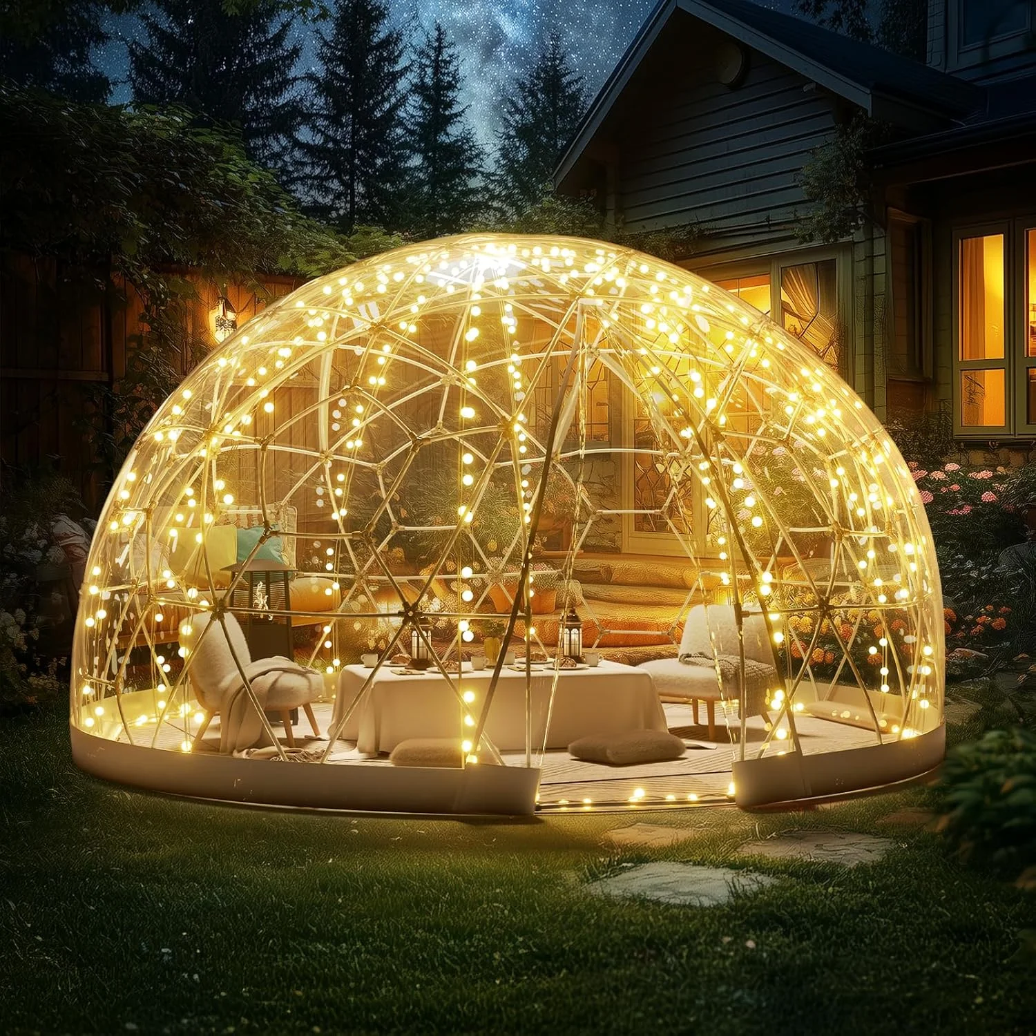 Garden Dome Tent House, Upgraded Garden Tent with PVC Transparent Cover and Window, Waterproof Outdoor Geodesic Dome Camping Shelter for Patio - Image 2