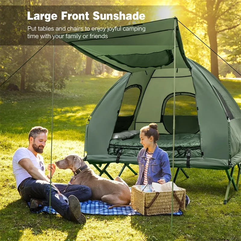 Tente-lit 5 en 1 pour 2 personnes, portable, avec matelas gonflable, sac de couchage et pare-soleil.