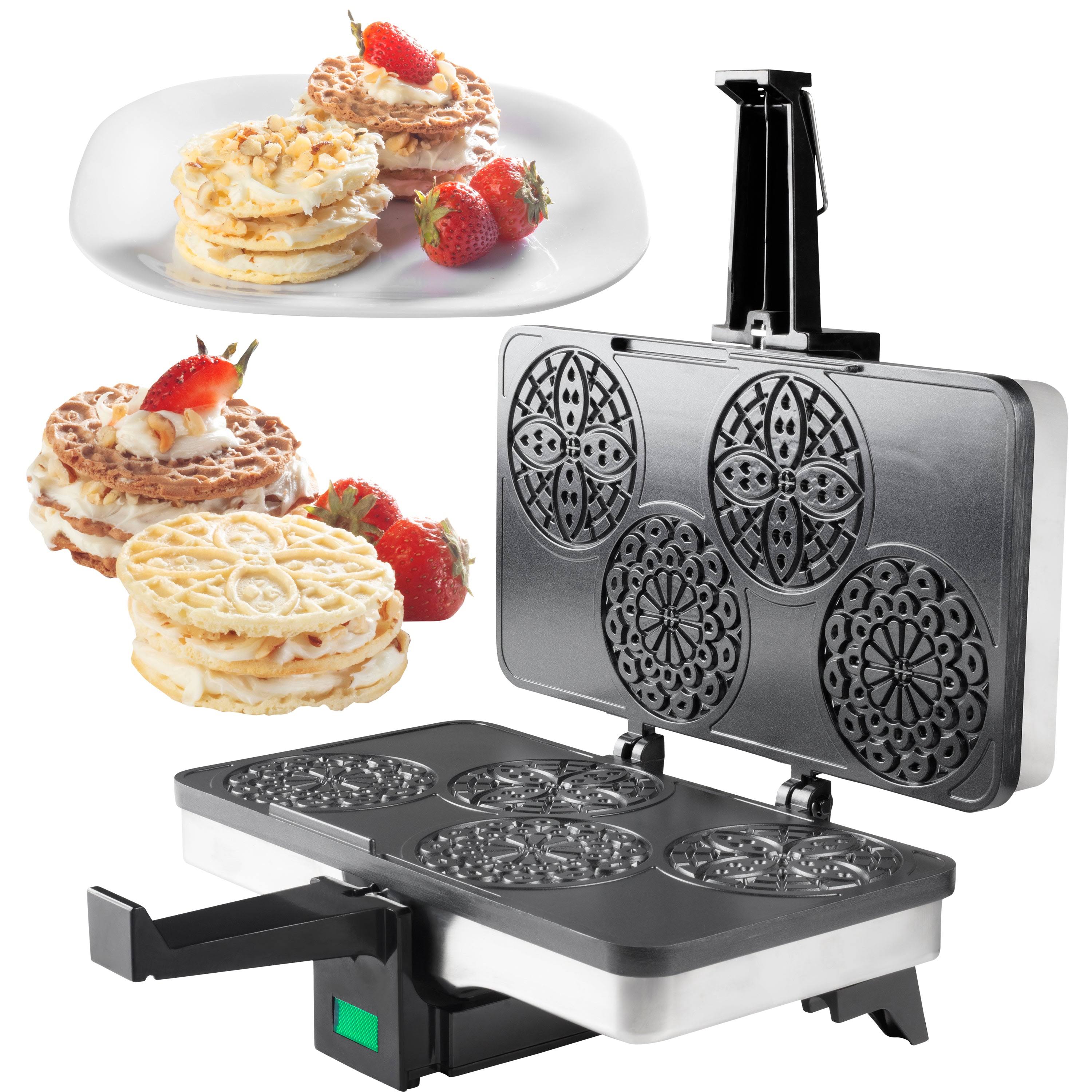 Piccolo Pizzelle Baker by Cucina Pro - 100% Non Stick, Makes 4 Mini