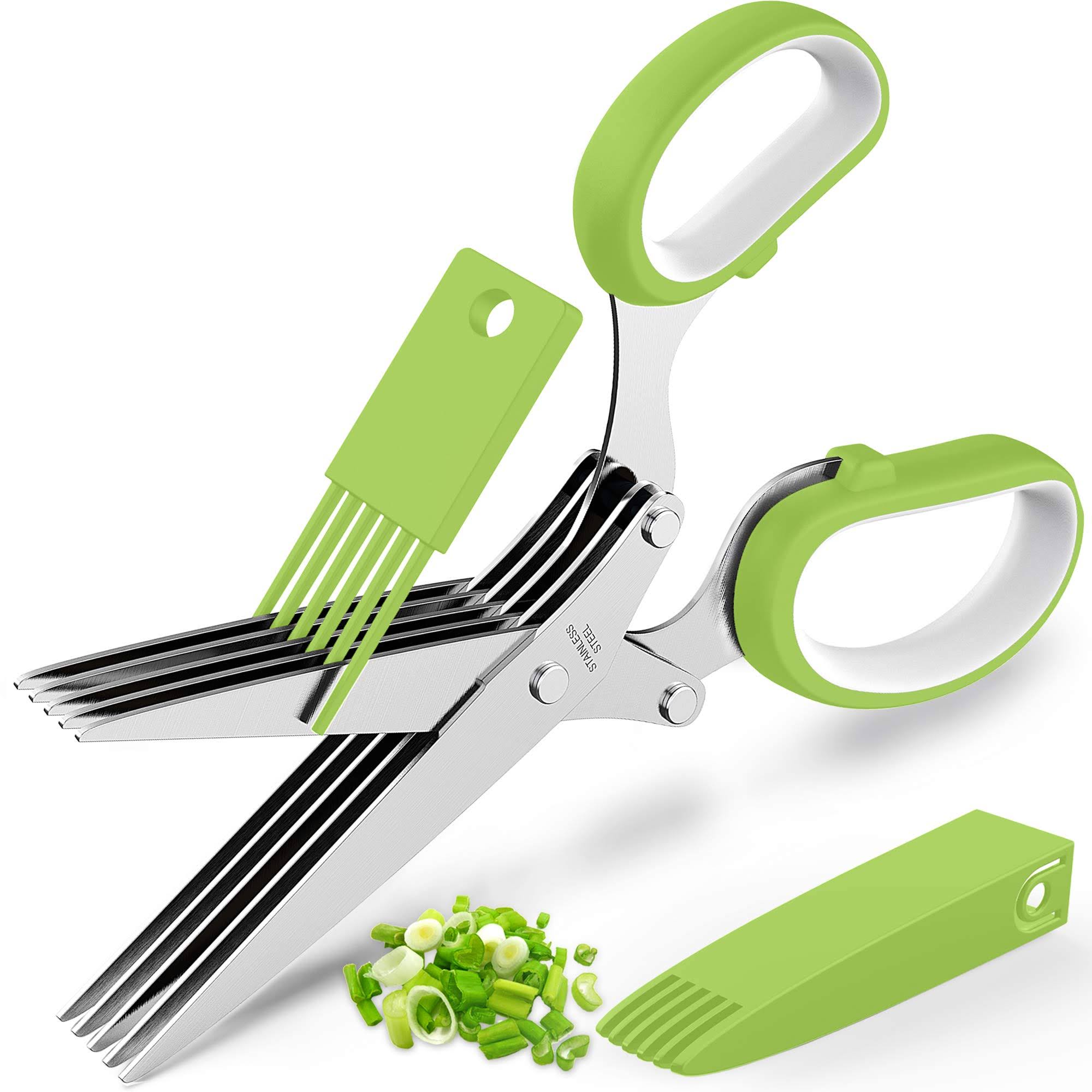 POROMI Herb Scissors Set - Cool Kitchen Gadgets for Cutting Fresh Garden Herbs - Herb Cutter Shears with 5 Blades and Cover, Sharp and Anti-rust