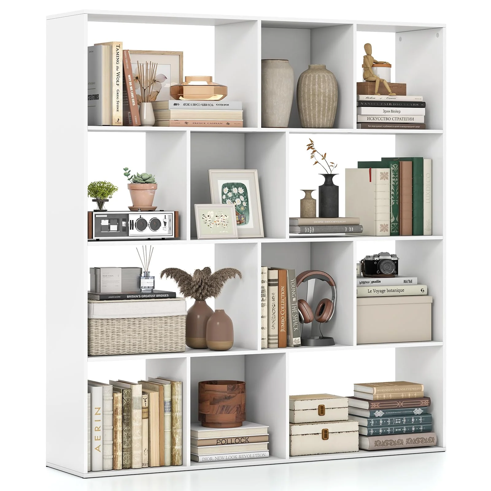 Tangkula 12 Cube 4-Tier Freestanding Storage Organizer Bookcase with Open Cubes
