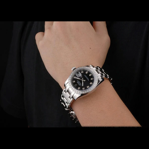 Replica Rolex Datejust Black Dial Diamond Bezel Watch Japanese movement