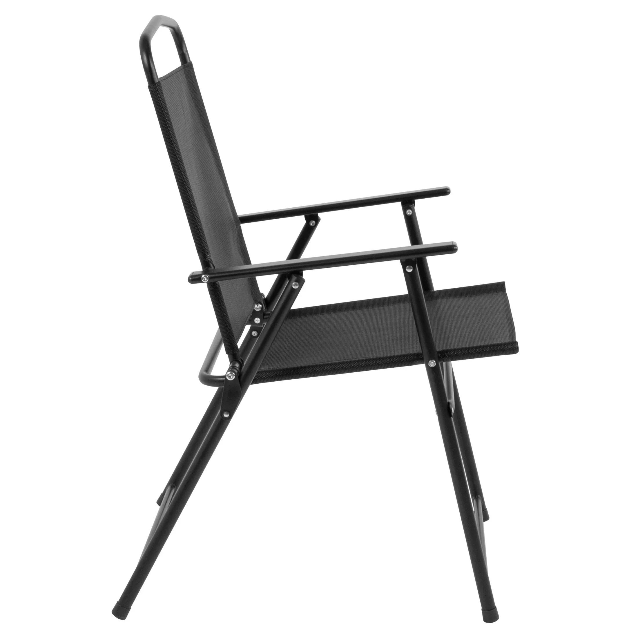 Flash Furniture Nantucket 6 Piece Black Patio Garden Set with Umbrella Table and Set of 4 Folding Chairs