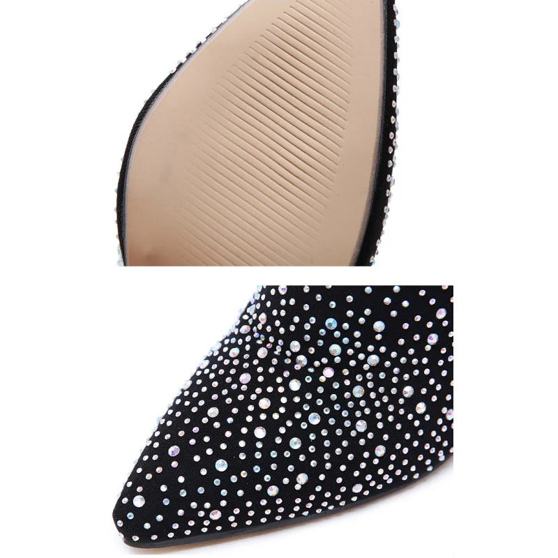 Bottes mi-cuisses étincelantes en faux diamant