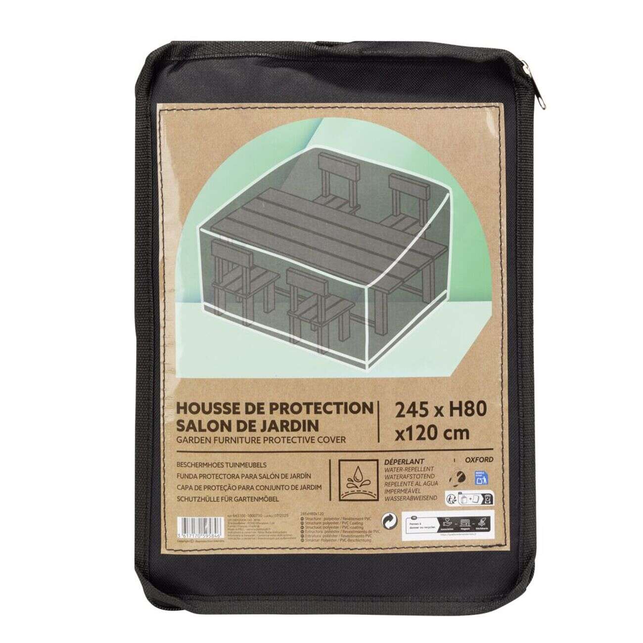 Housse de protection ensemble repas Oxford noir 245x120xH80cm