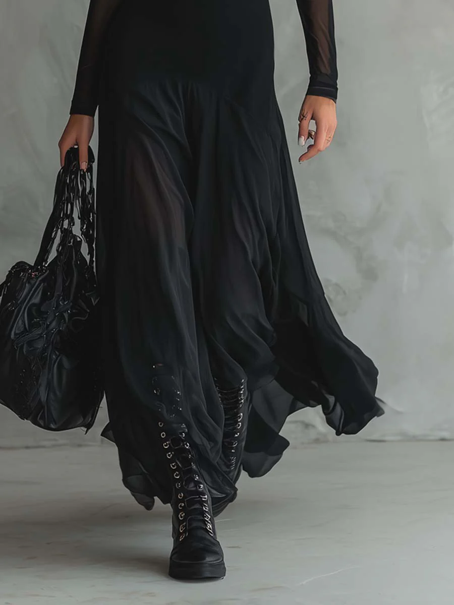 Neroa | Robe Maxi Loose-fit en Tulle Noir