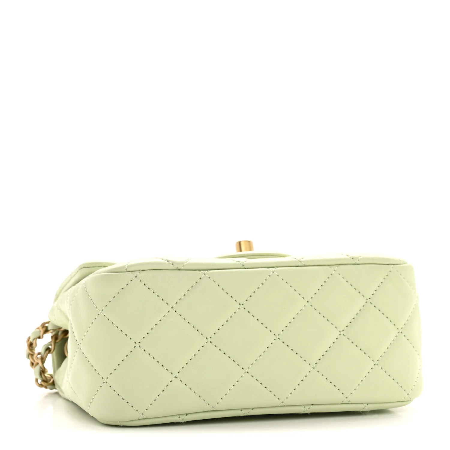 Lambskin Quilted Mini Pearl Crush Flap Light Green