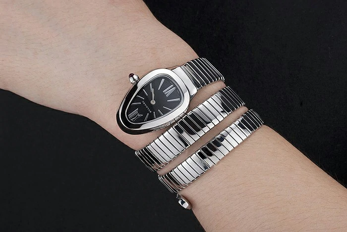 Bvlgari Serpenti 35mm Black Dial Stainless Steel Case Double Steel Bracelet psp26935