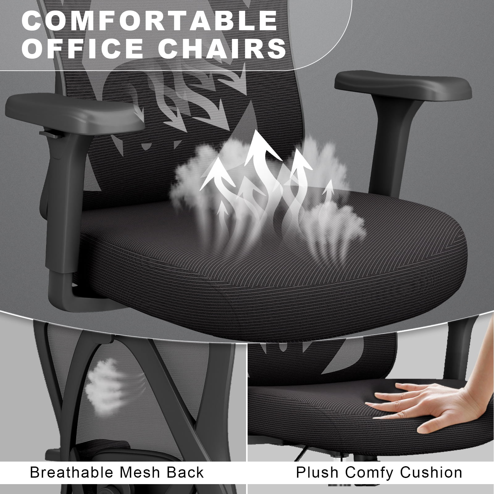 Ergonomic Mesh Office Chair with Adjustable Headrest, Lumbar Support, and 3D Armrests Highback Swivel Task Chair Home(Black)