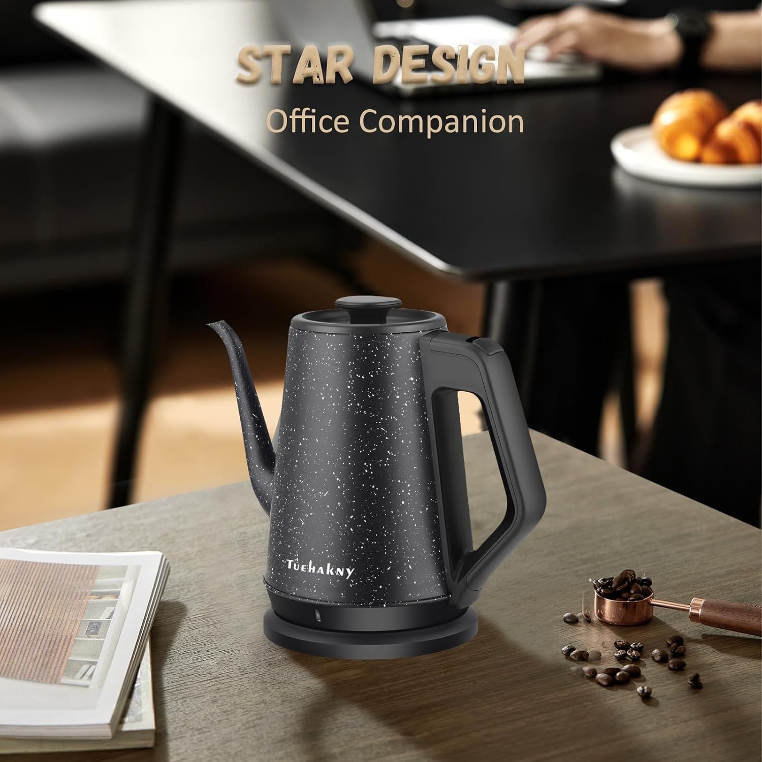 Gooseneck Electric Kettle 1L, 1000W Stainless Steel, Black