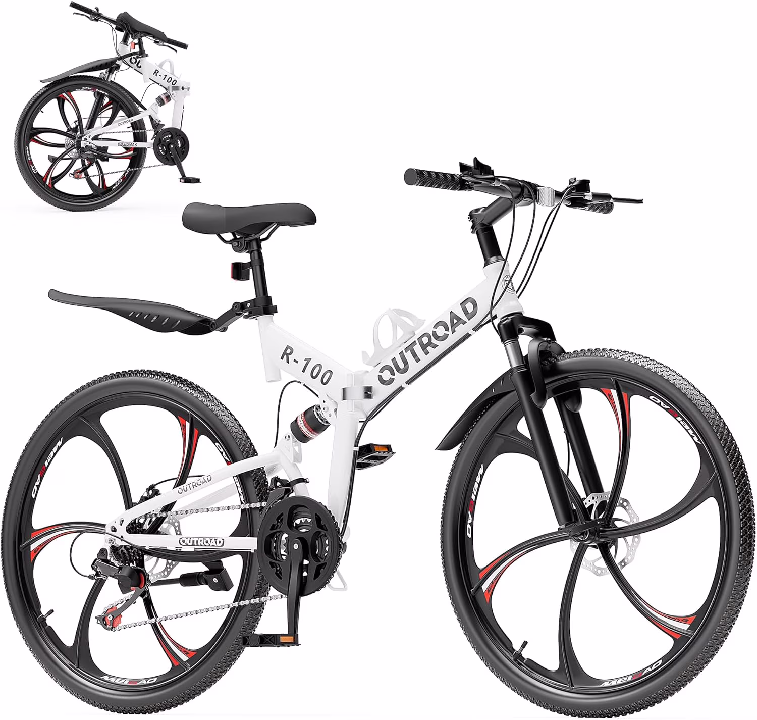 SUNCROWN 26 Inch Folding Mountain Bike, 21 Speed Full Suspension High-Carbon Steel MTB Foldable Bicycle, Dual Disc Brake Non-Slip Folding Bikes for Adults/Men/Women, Black