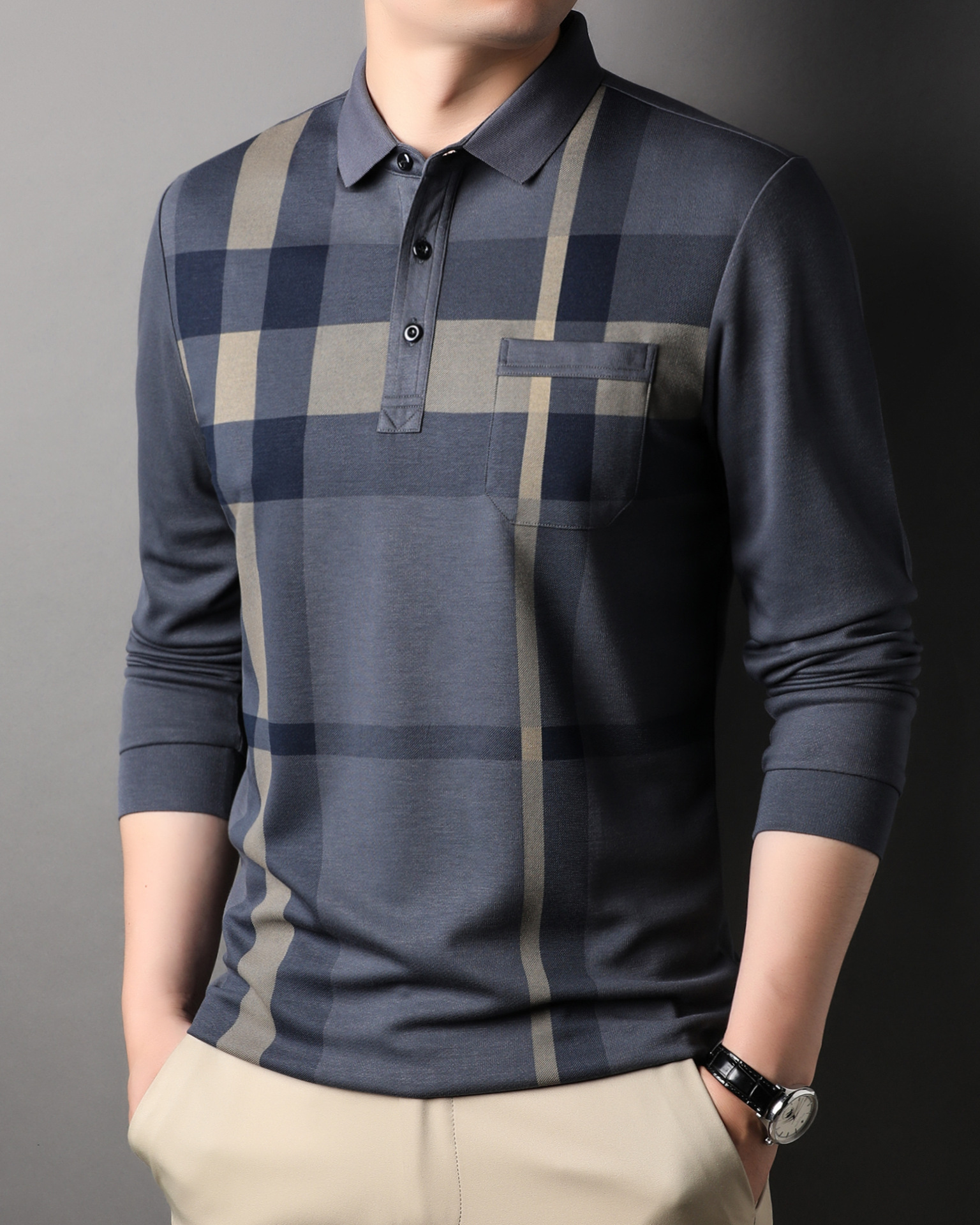 Polo homme décontracté à blocs de couleur 002
