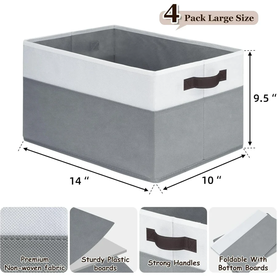 4 Pack Large Storage Baskets For Shelves Fabric Closet Organizers And Storage Bins With Handles Home Organization Decorative Collapsible Baskets