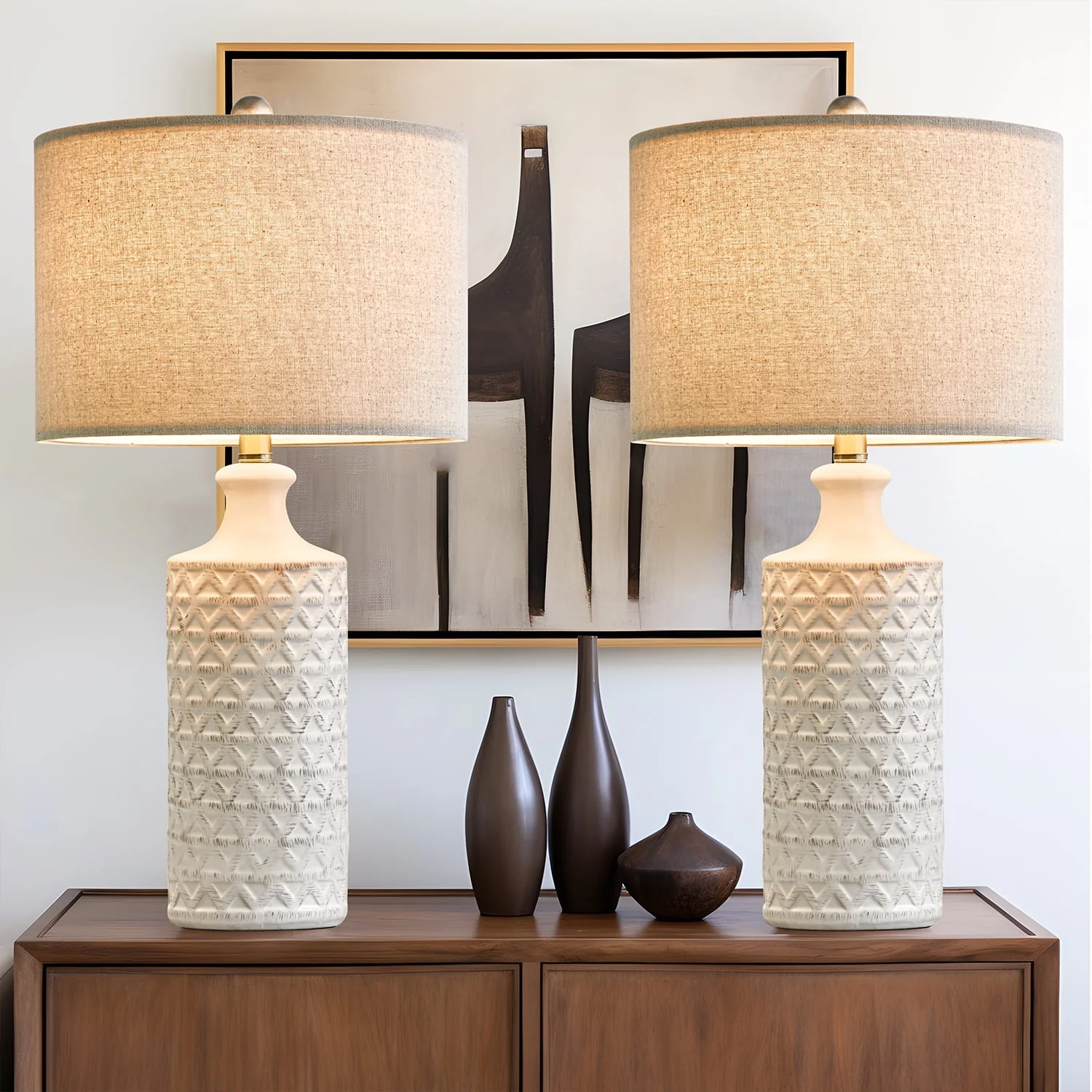 Ceramic Table Lamps for Living Room 24.75" Modern Farmhouse Bedside Nightstand Lamp Set of 2 for Bedroom