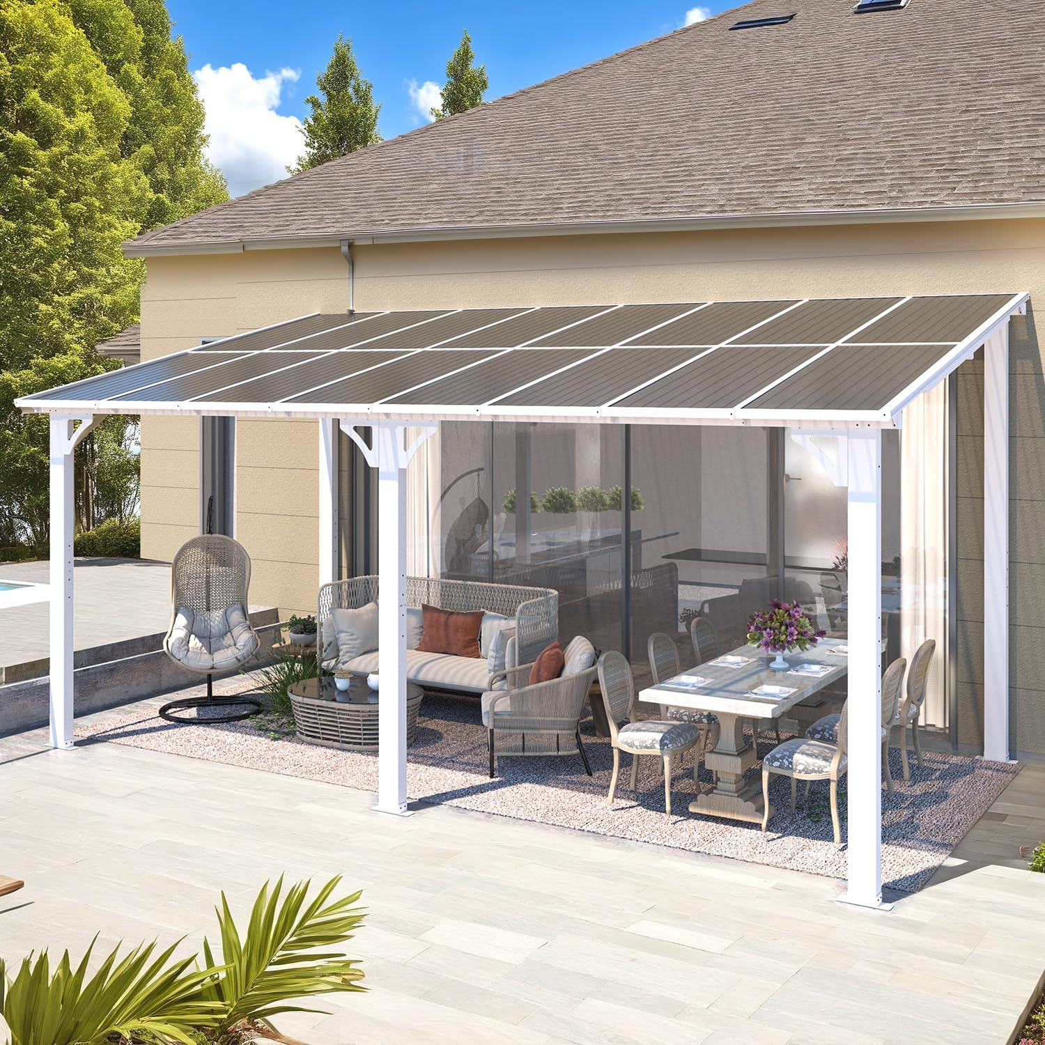 AECOJOY 16'x8' Wall Mounted Gazebos Pergola, White