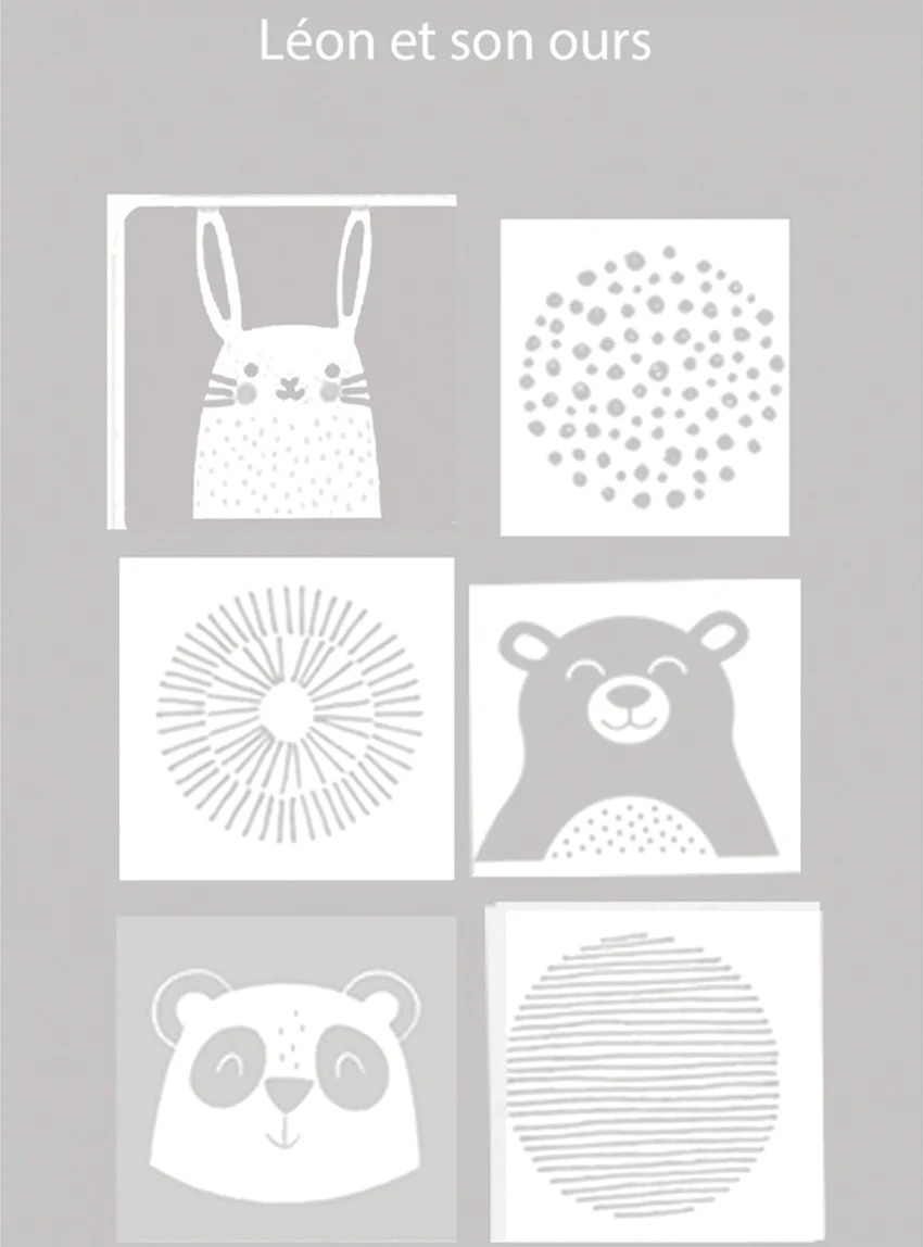 Plaid bébé laine mérinos motif animaux gris métal