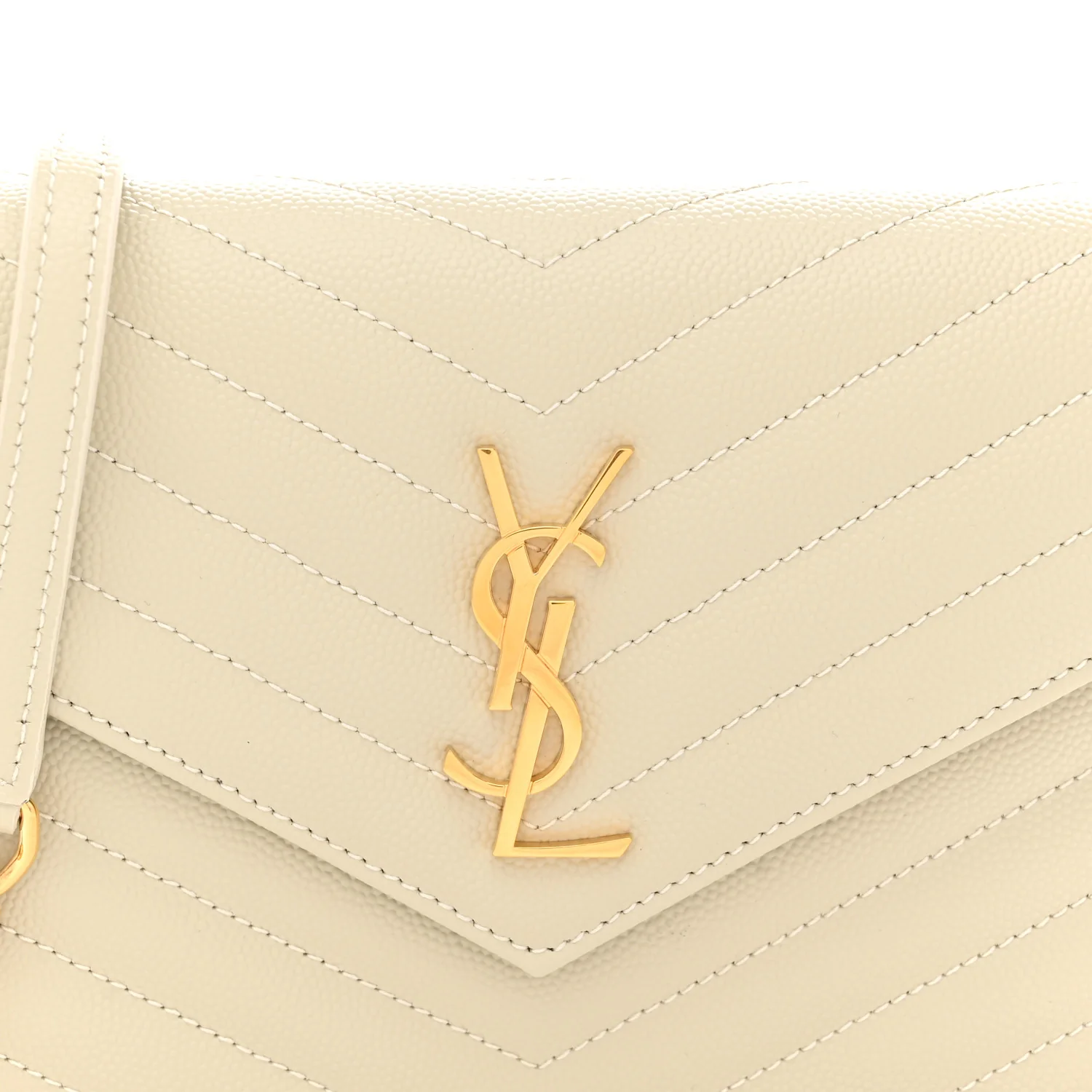 Grain De Poudre Matelasse Chevron Monogram Envelope Chain Wallet Crema Soft