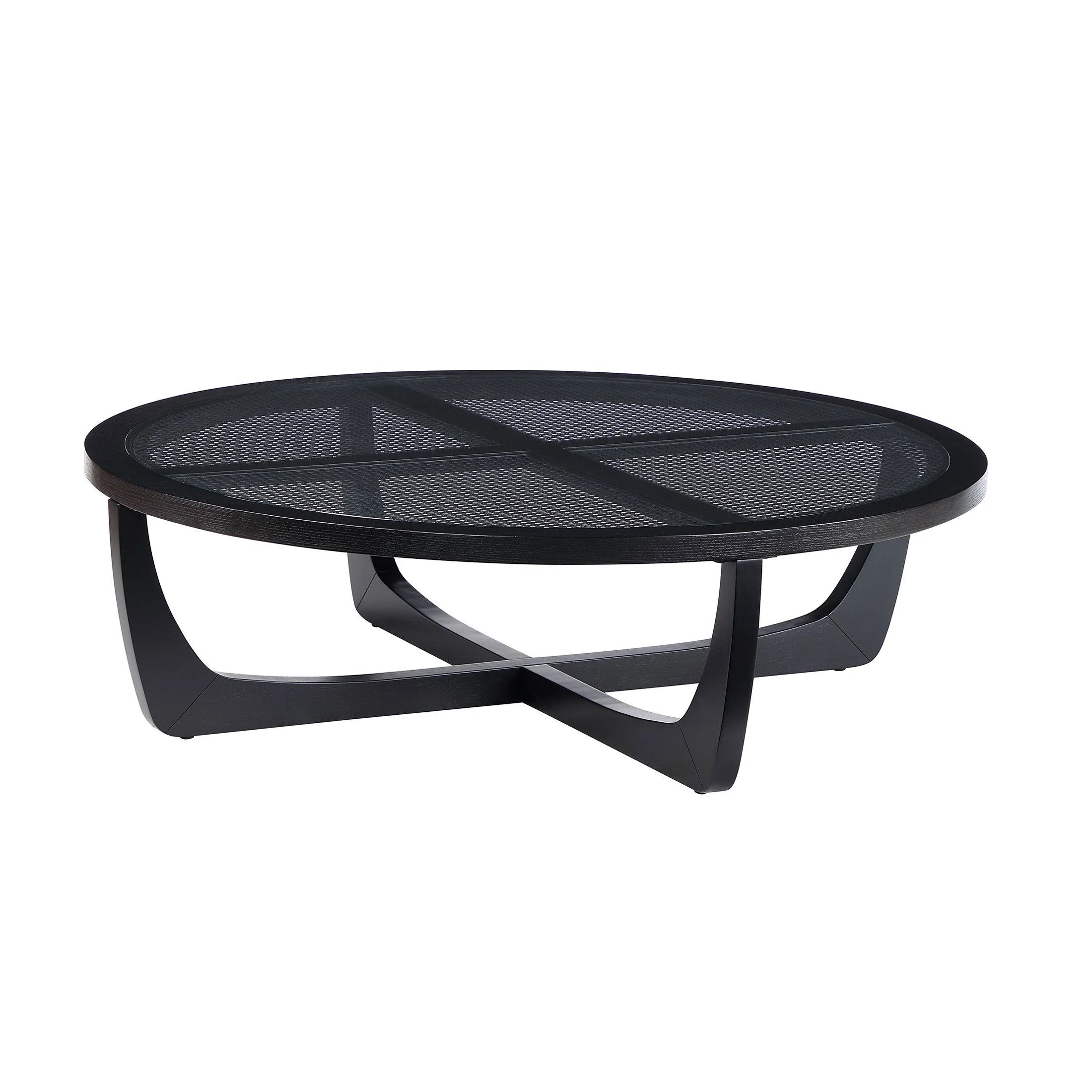 Round Rattan and Glass Top Coffee Table, Black(Black) - Image 8