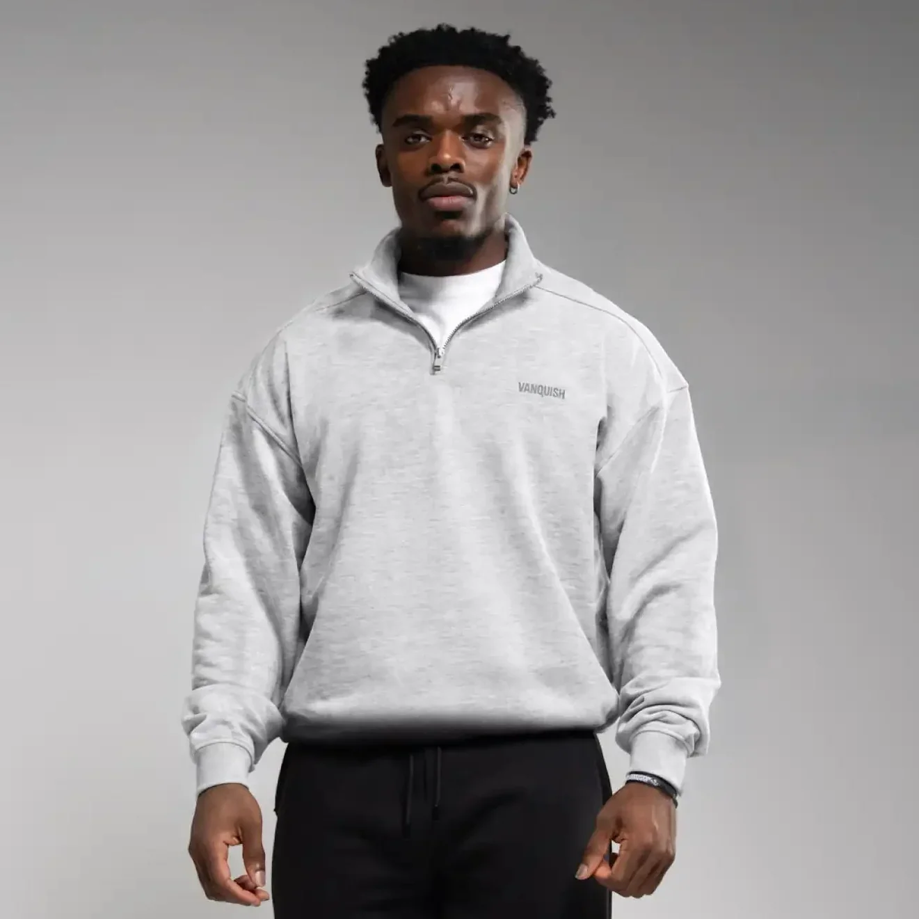 EVOLVE LIGHT GREY MARL OVERSIZED 1/4 ZIP SWEATER