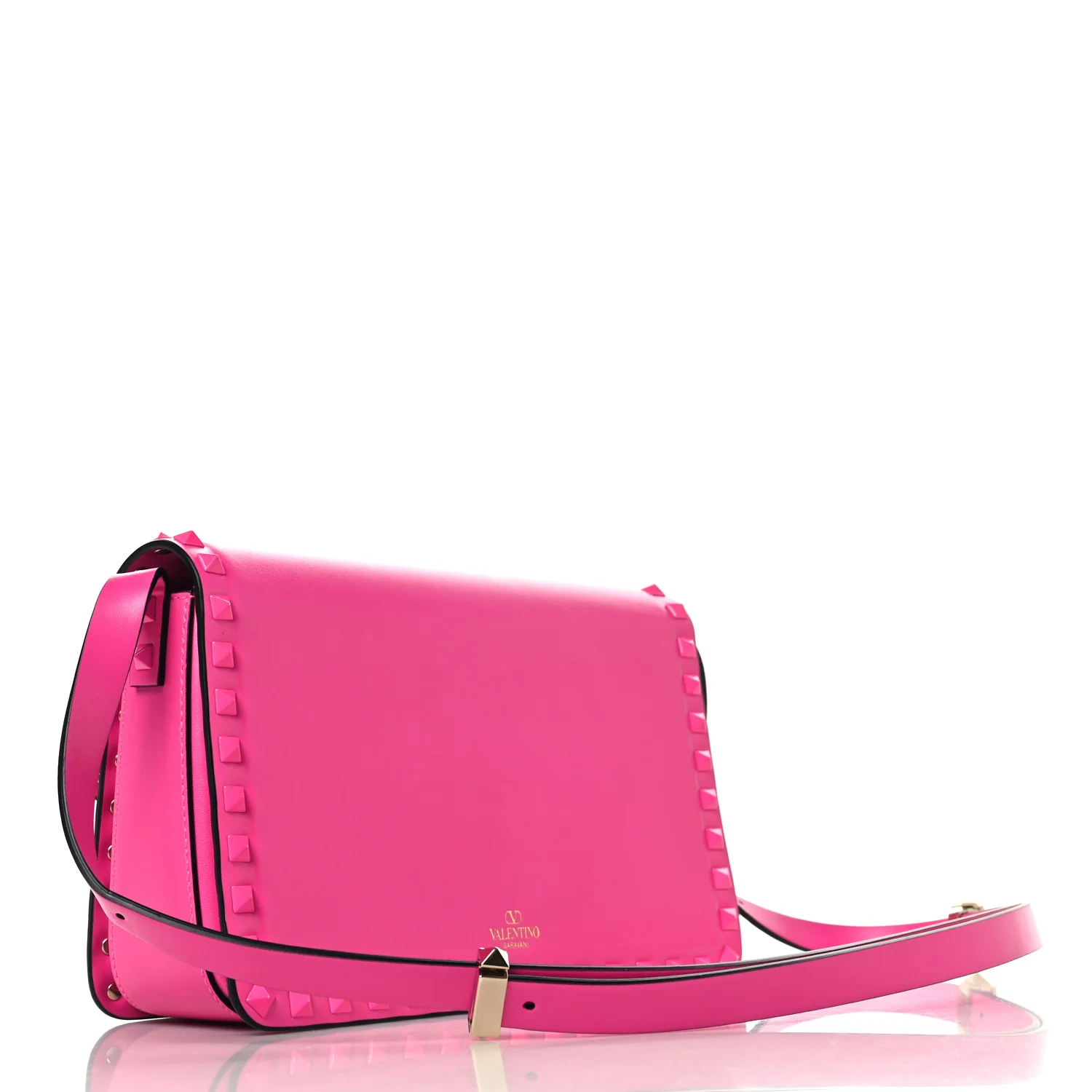 Smooth Calfskin Enamel Tonal Rockstud23 Shoulder Bag Pink PP