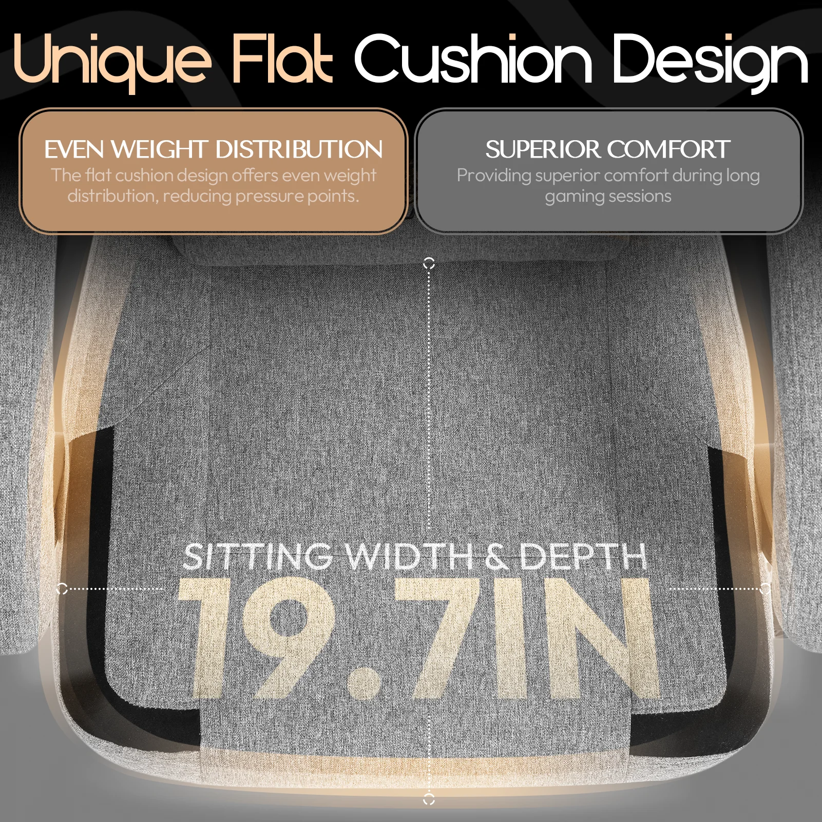 Fabric Gaming Chair with Pocket Spring Cushion, Breathable Computer Chair with Massage Lumbar Support and Footrest, High Back Office Chair for Adults, 300lbs, Grey(Grey) - Image 4