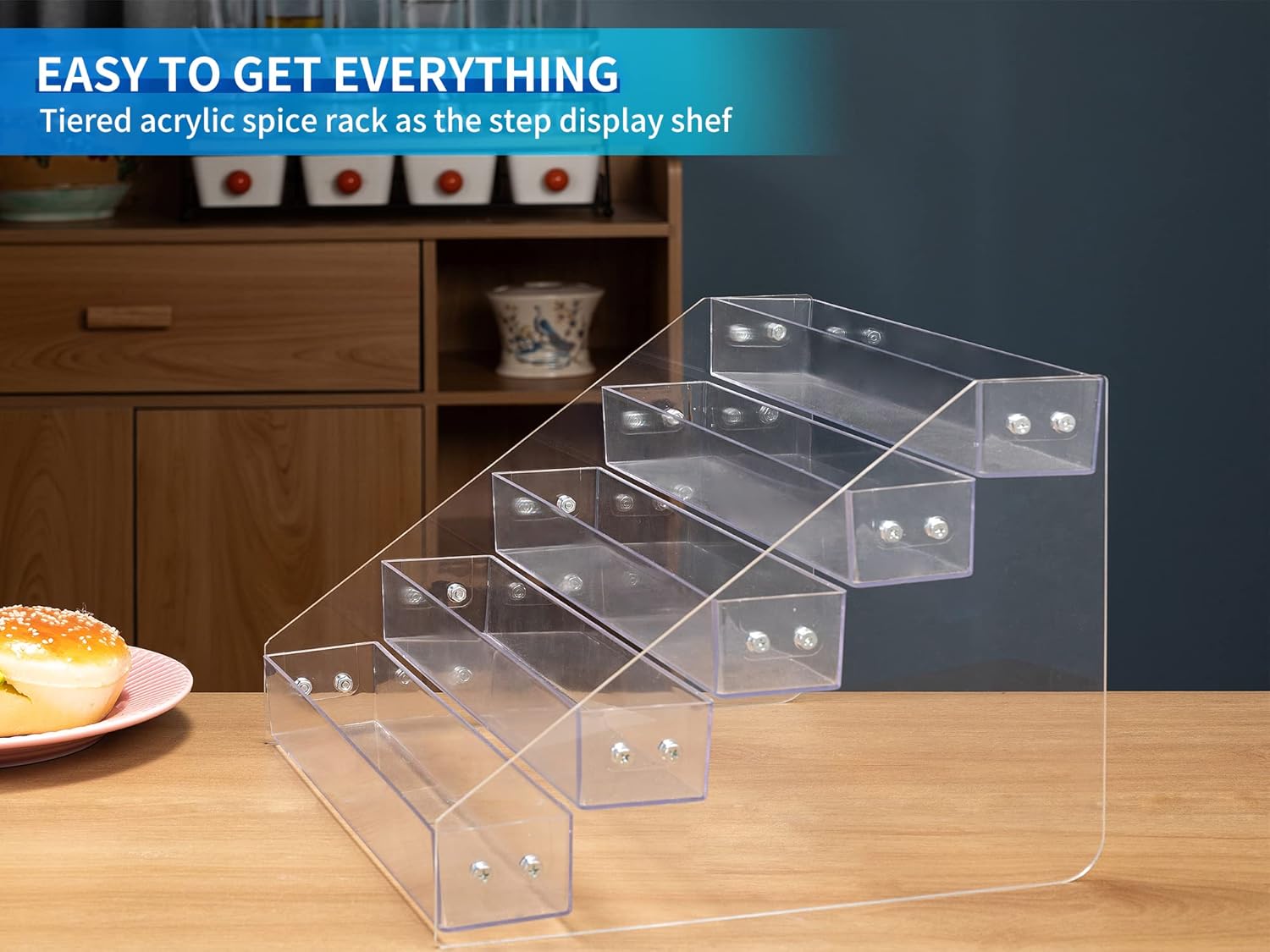Tiered Spice Rack Acrylic, Spice Rack Shelf Seasoning Organizer