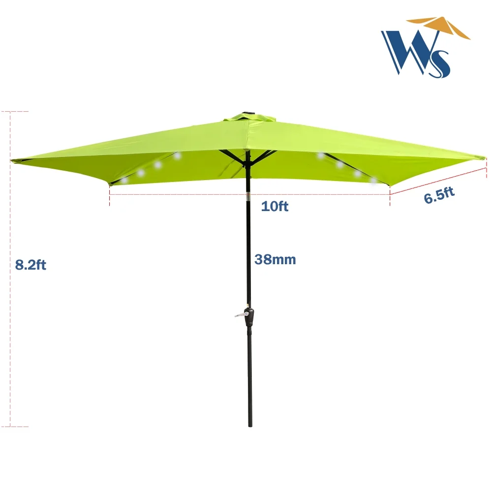 10 x 6.5t Patio Umbrella,Rectangular Picnic Table Umbrella,6-8 Chairs Tilt Umbrella with 26 LED Lights,Waterproof Umbrella Sunshade with Crank and Push Button Tilt for Garden Backyard Pool,LIGHT GREY