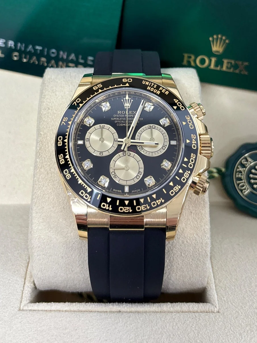 [Super Clone]Rolex Daytona Yellow Gold / Ceramic / Black / Diamond-Set / Oysterflex  m126518LN-0006