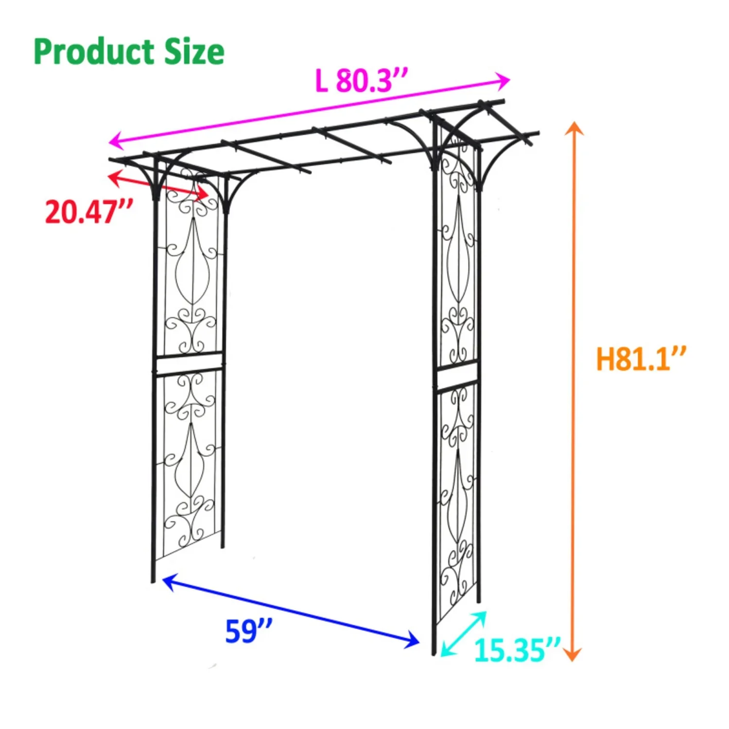 BOFANG Black Metal Garden Arch Trellis for Climbing Roses, Vines - 81 Tall