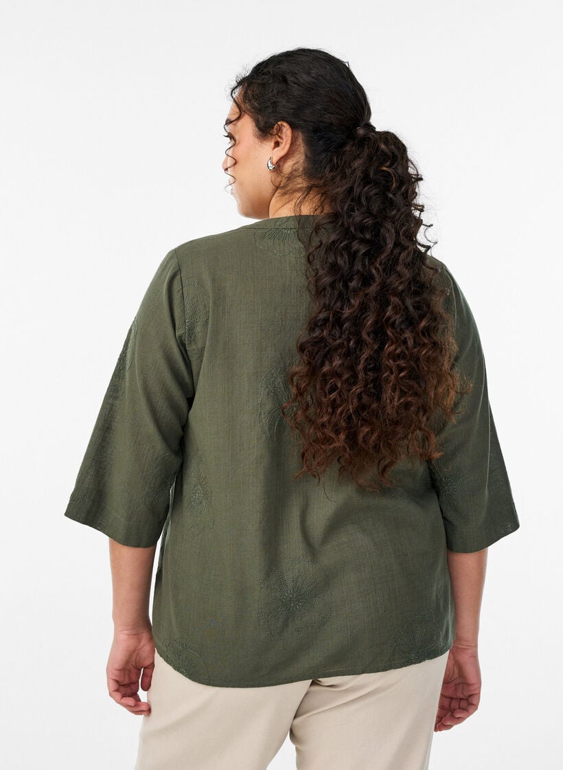 Zizzi Cotton blouse with embroidered details and 3/4 sleeves