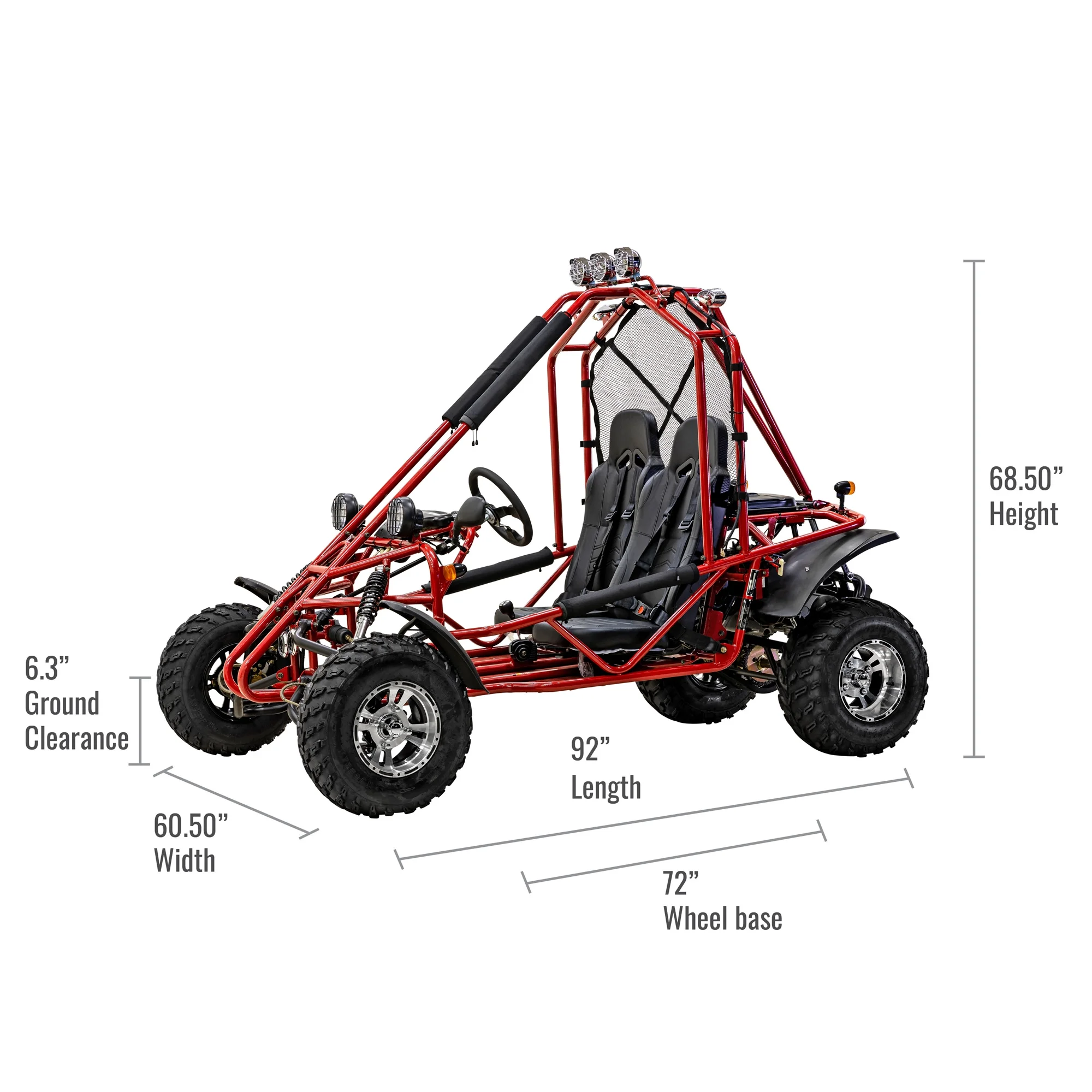 GKA 200 169cc EFI Adult Go Kart with 10HP Engine, 2WD Off-Road Go Cart, Dual Seats, Red(Red) - Image 8