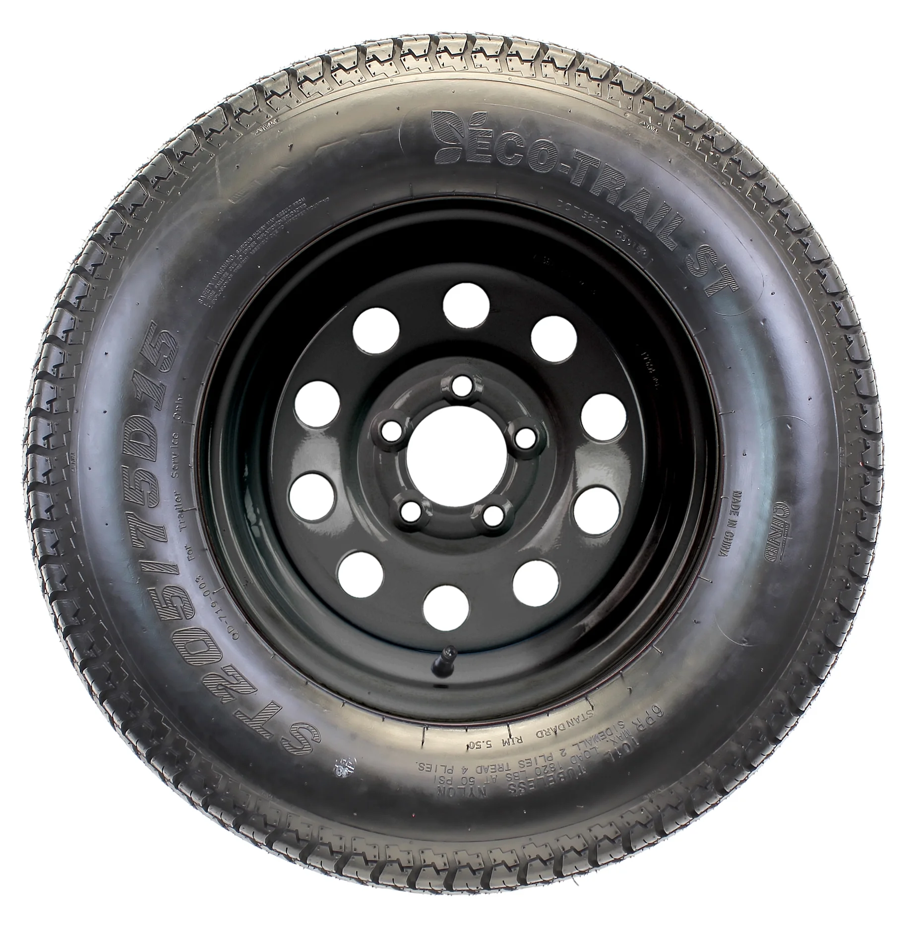 Ecustomrim 2 - Pk Trailer Tire on Black Wheel Mod Rim ST205/75D15 Load C 5 Lug on 4.5 15 x 5