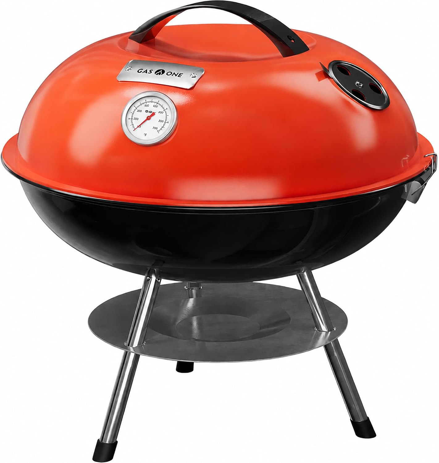 GasOne 14-inch Portable Charcoal Barbecue Grill with Thermometer – Red