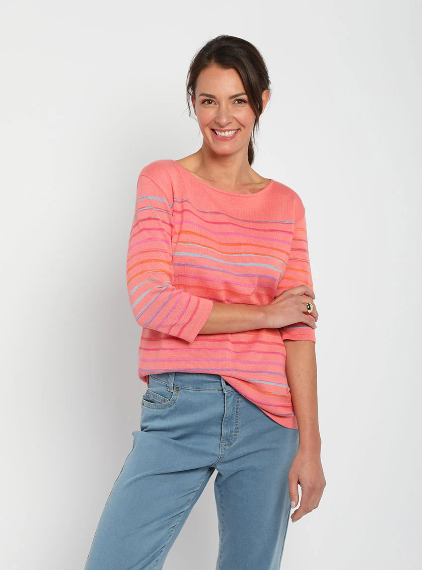 Pull marinière femme en coton rose