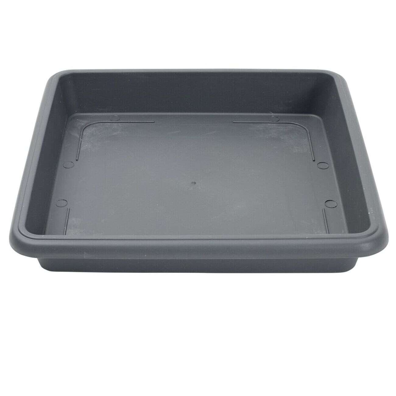 Soucoupe carrée pot de fleur plastique gris anthracite 34x34cm