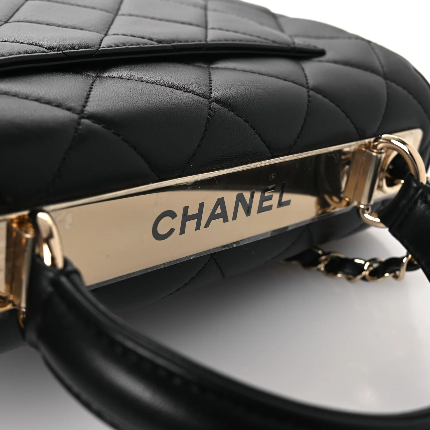 Lambskin Quilted Small Trendy CC Dual Handle Flap Bag Black