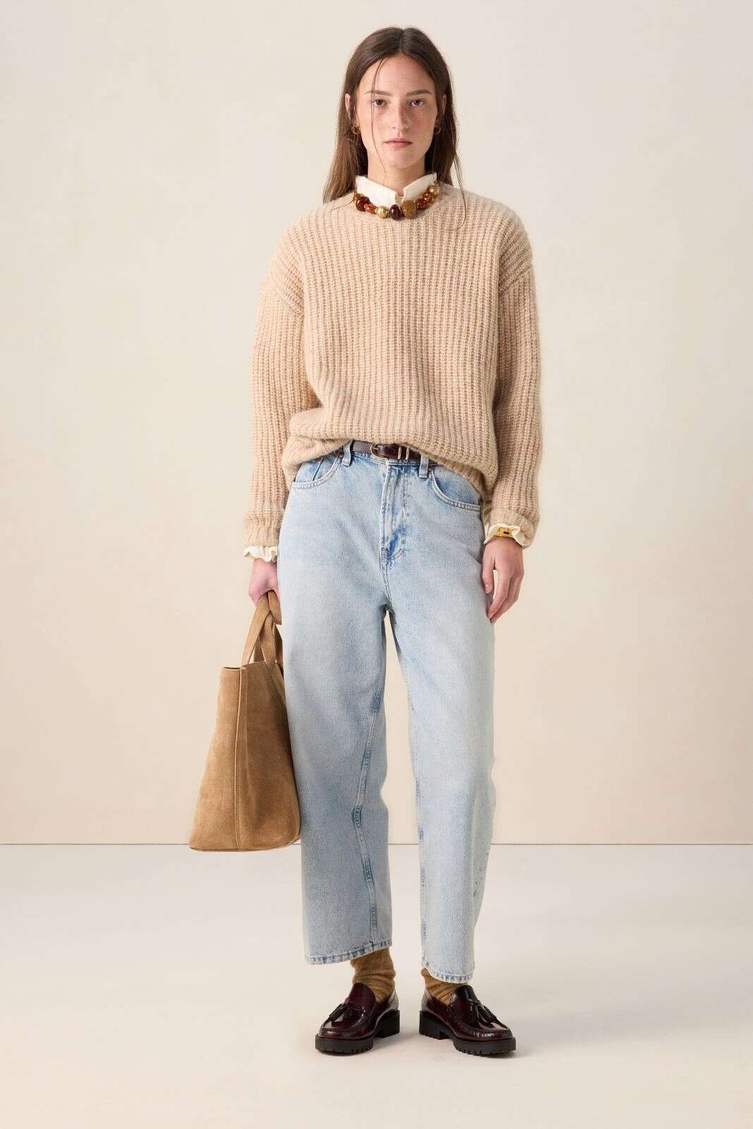 Beige chunky wollen trui