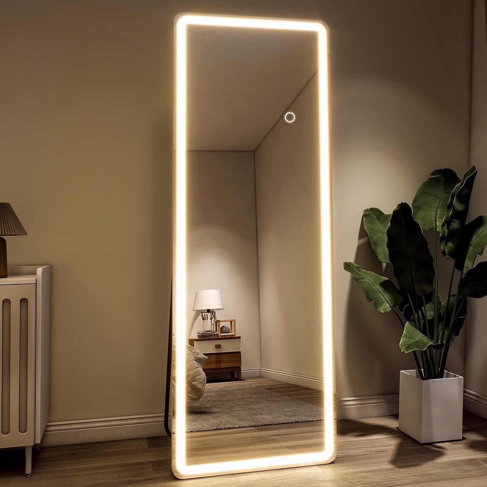 64" x 21" LED Rectangular Full Length Mirror Standing Floor Mirror with Safe Corners,White(Rectangle/64" x 21")