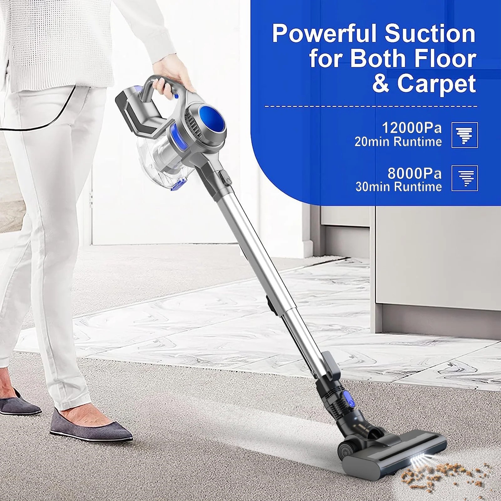 Stick Vacuum Cleaner, 4 in 1 Handheld Cordless Vacuum with Powerful Suction for Home Hard Floor Carpet Car Pet Hair, XL 618A(Blue) Image 6