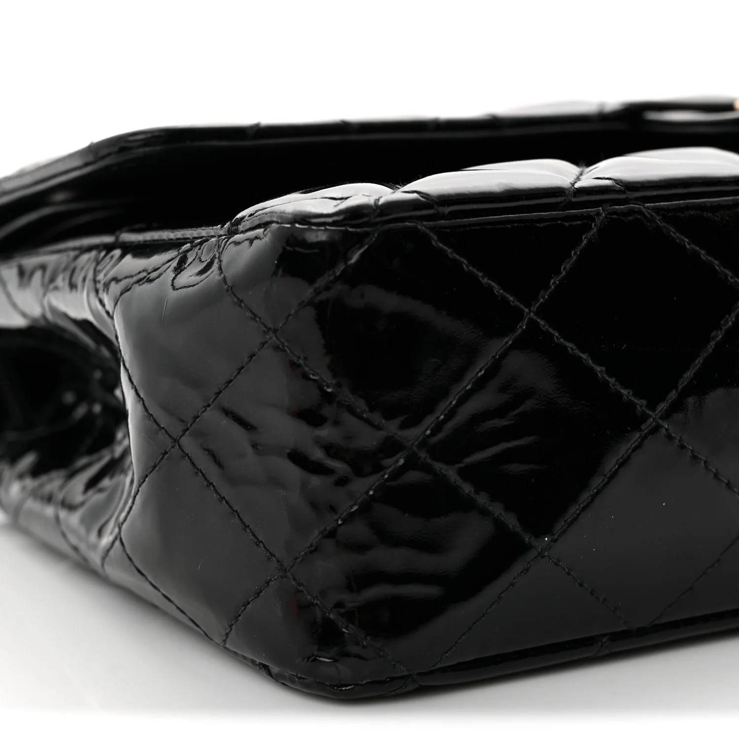 Patent Quilted Medium Double Flap Black