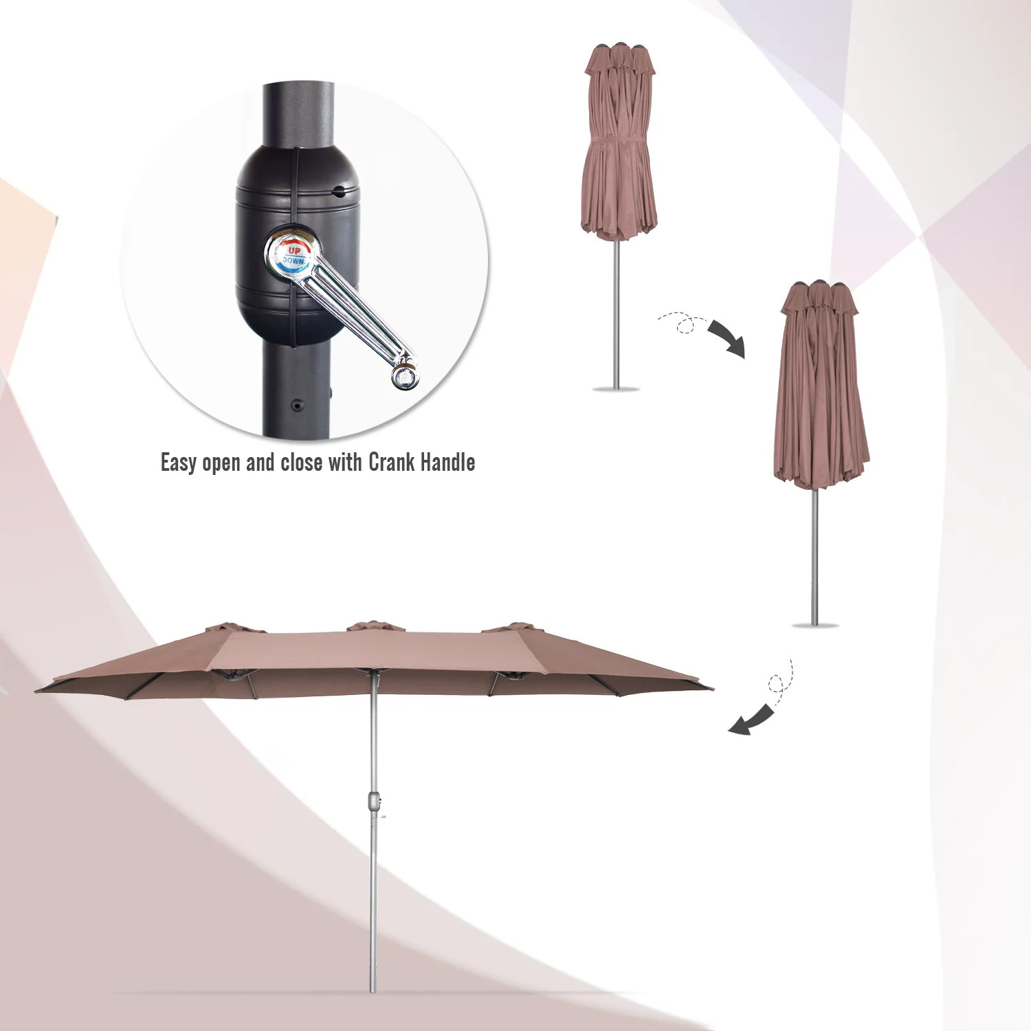 AECOJOY 15x9ft Double-Sided Patio Umbrella, Brown