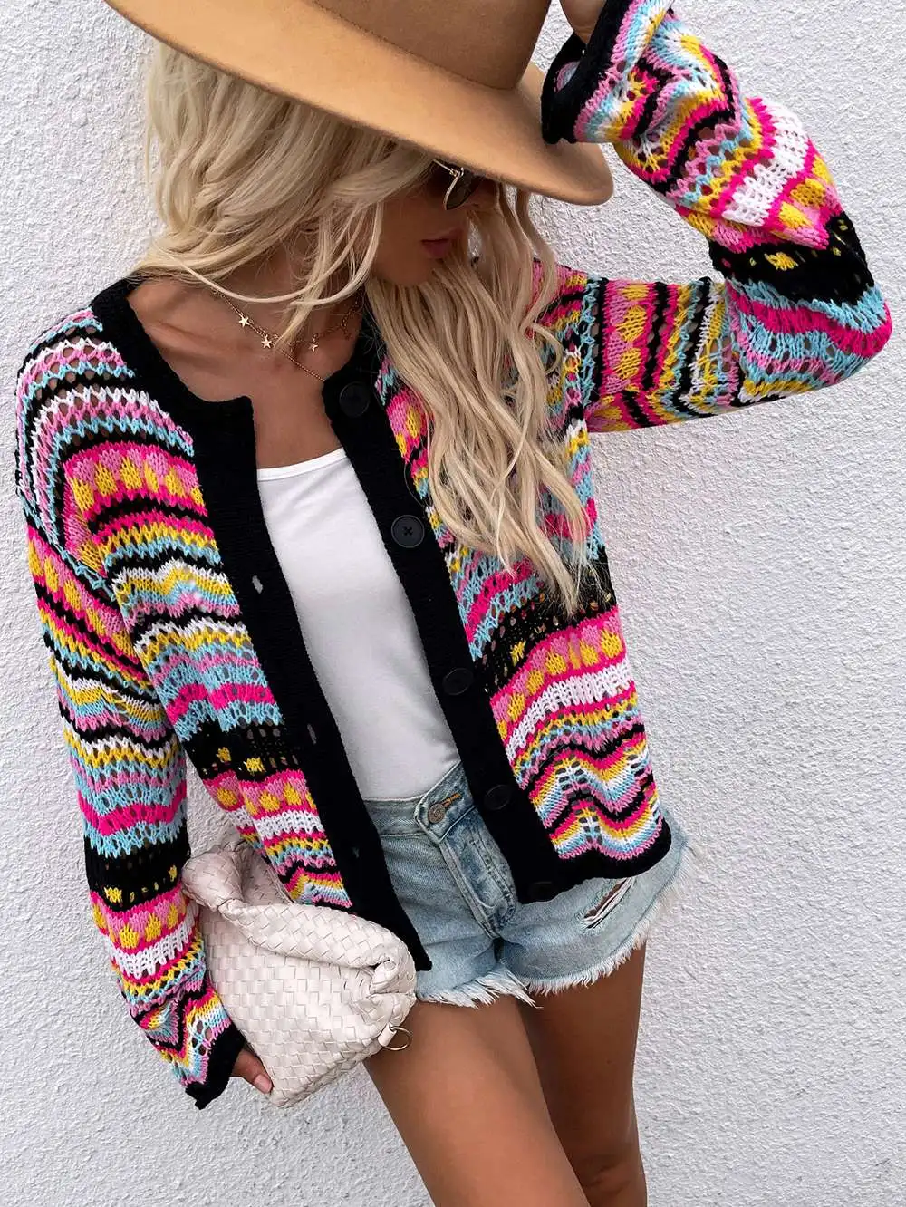 Sophie Paris | Cardigan Coloré en Tricot à Motifs
