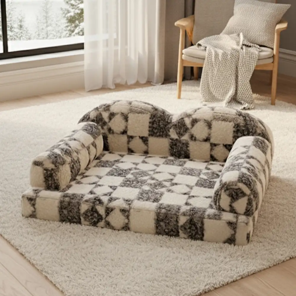 Geometric-Pattern Plush Thermal Removable And Washable Dog Bed