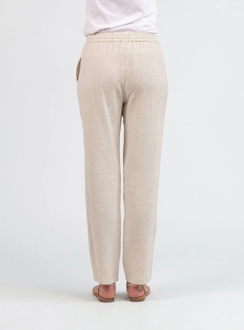 Pantalon femme coton lin beige