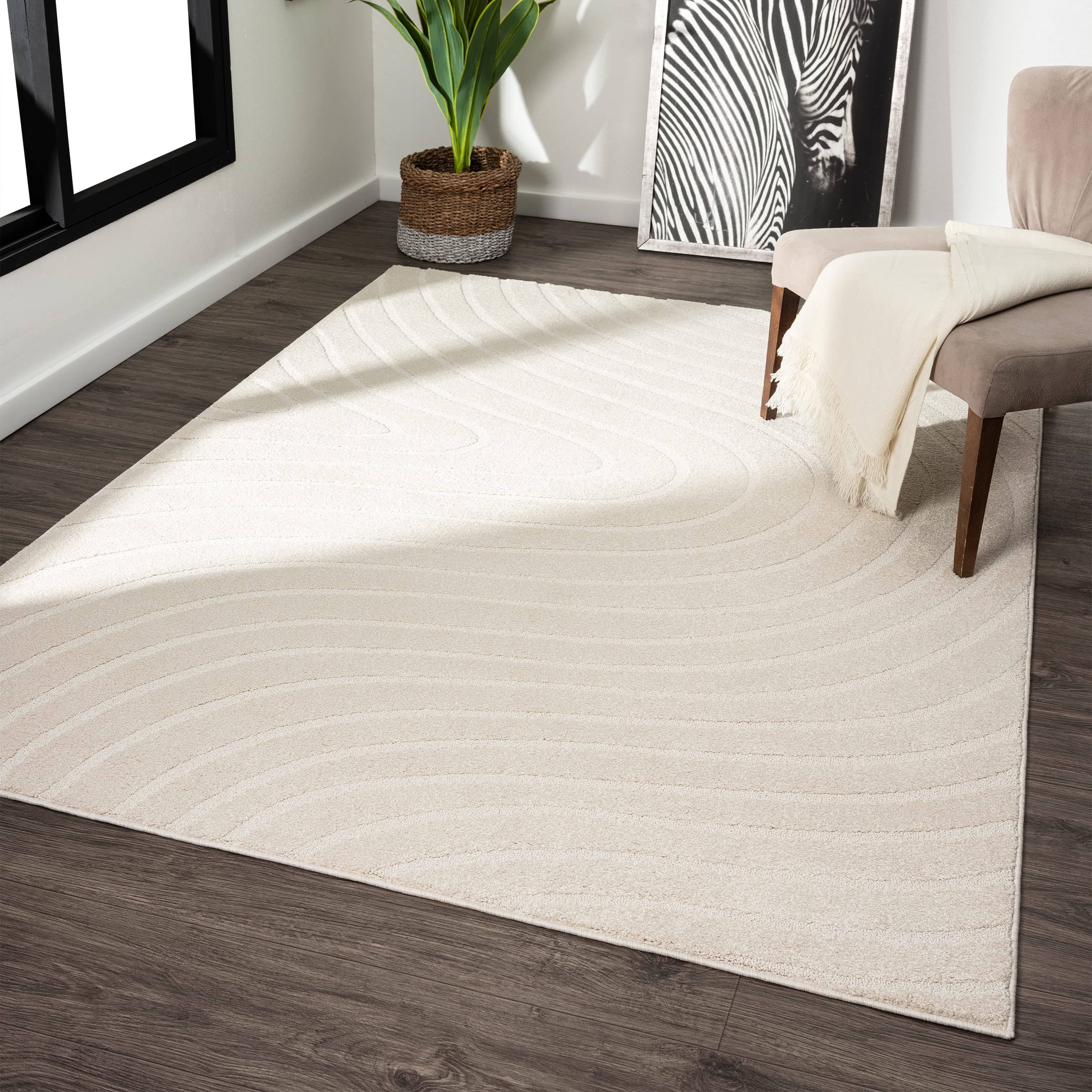 Luxe Weavers Modern Geometric Wave Cream 8x10 Area Rug