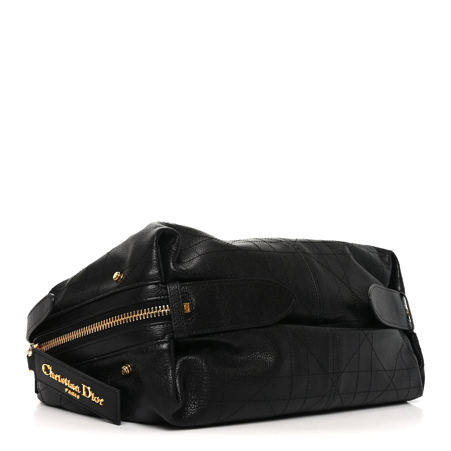 Shiny Grained Calfskin Macrocannage Medium D-Journey Bag Black