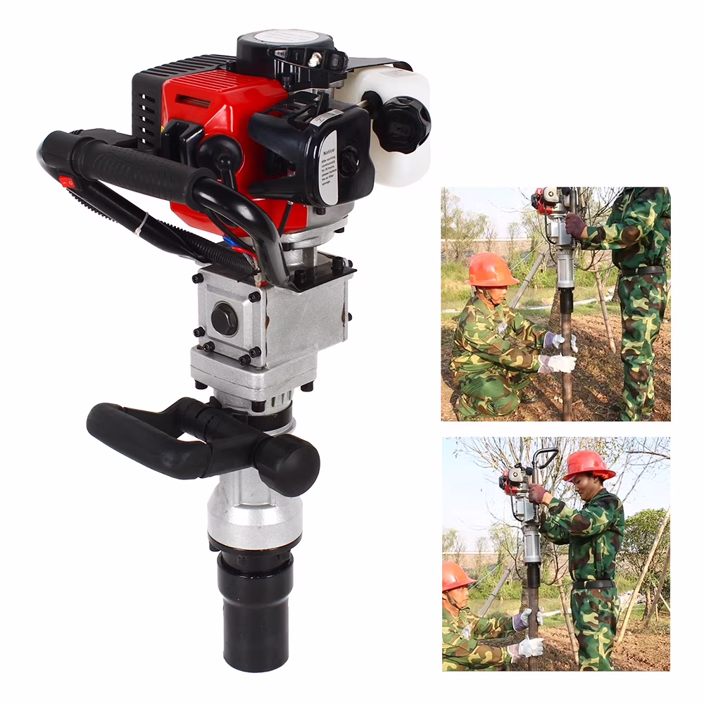 Anqidi 2 Stroke 32.7CC T-Post Driver Piledriver Gas Powered Garden Farm Fence Piling Machine 900W Gasoline Pile Driver Petrol Engine Hammer Push Pile Profession Kit