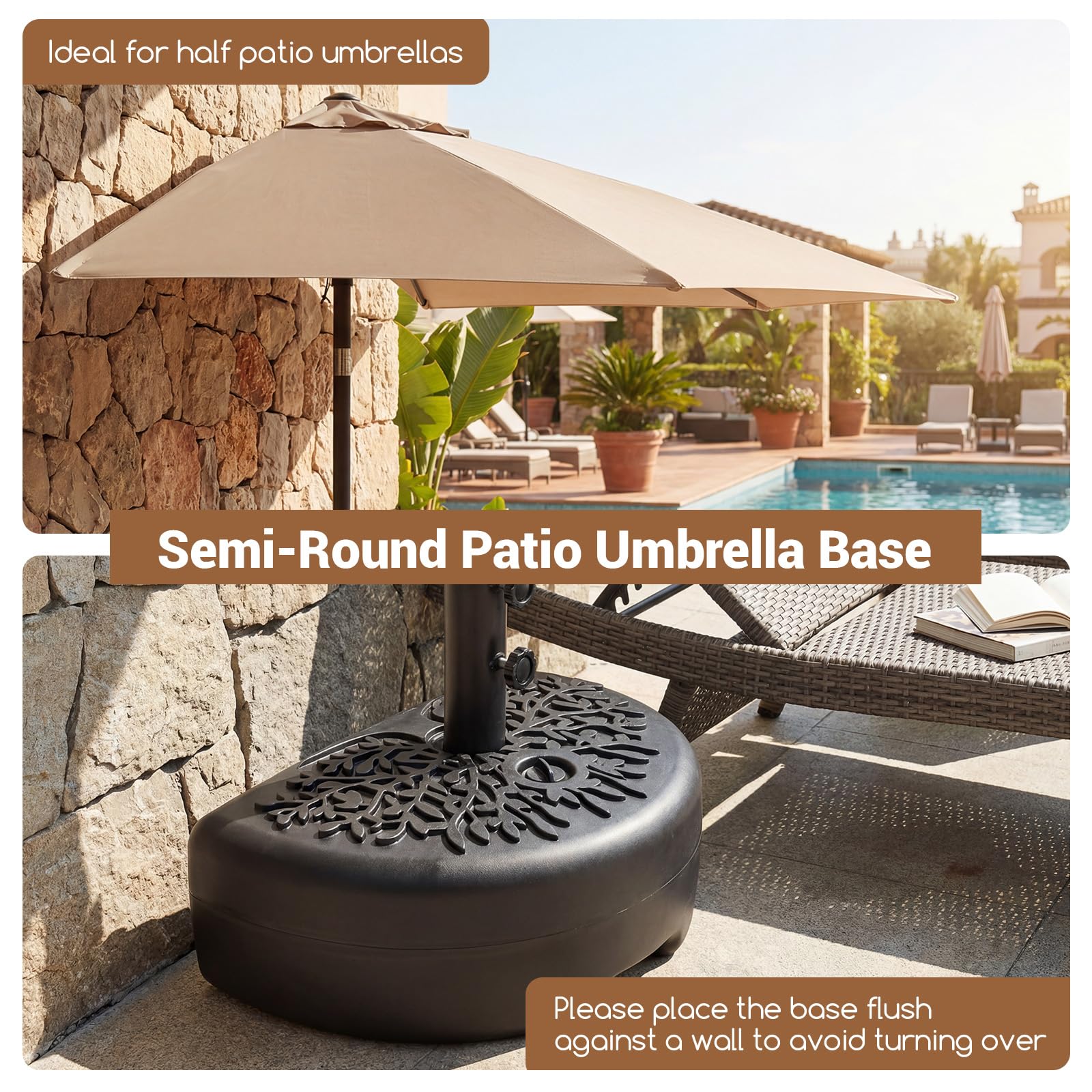 Tangkuls 55 LBS Half Round Umbrella Base