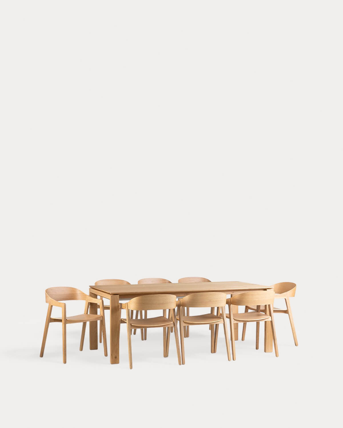 Set Deran - Laly - Set de Mesa de Comedor Extensible (195-285x90 cm) Deran y 8 Sillas con Reposabrazos de Madera Laly